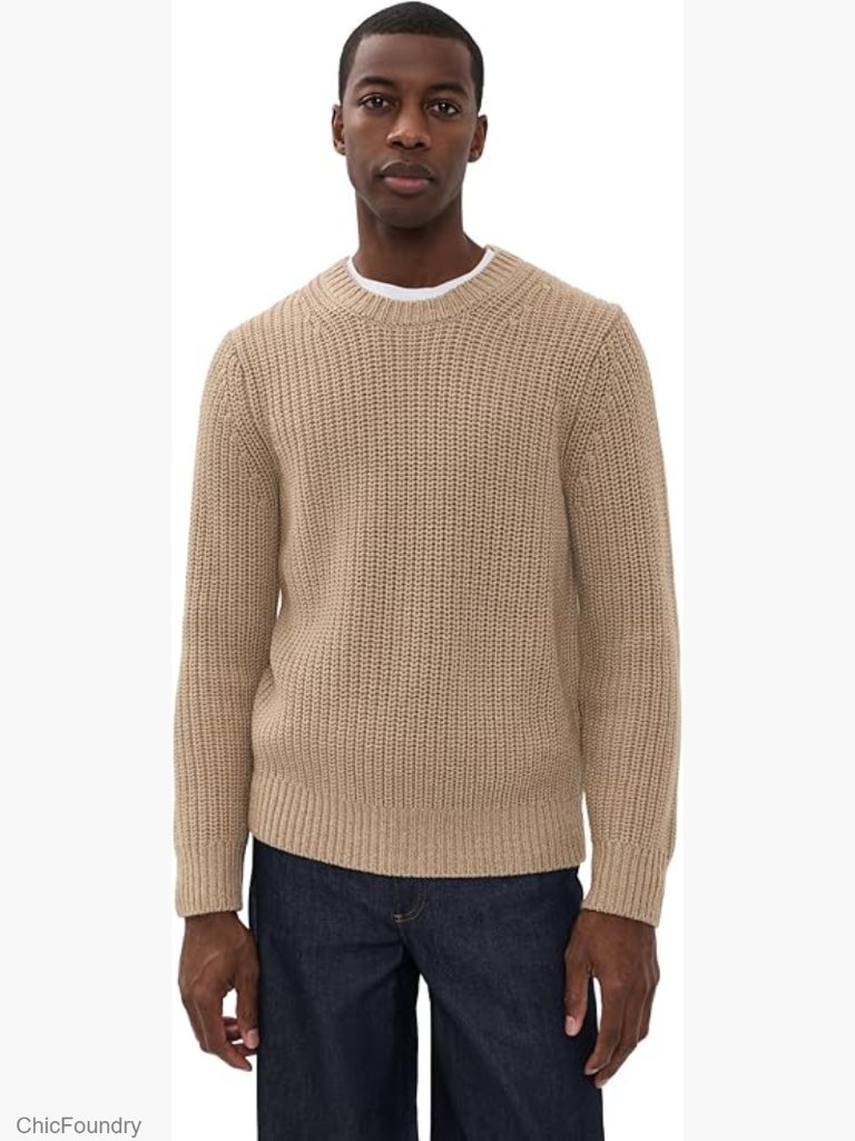 Heavyweight Chunky Knit Crew Neck Sweater Loose Fit Long Sleeve Pullover